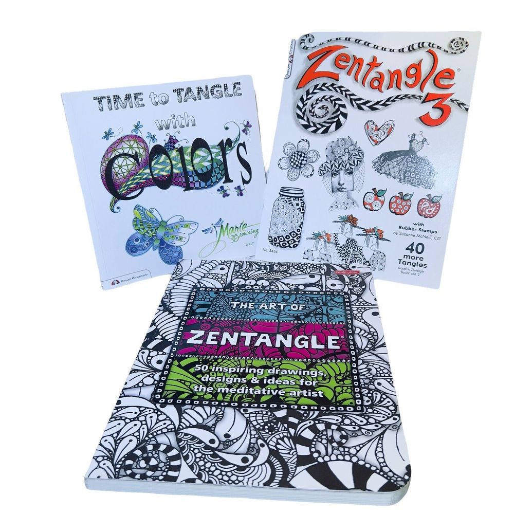Art of Zentangle- 3 Book Bundle:‎ Drawings Colors Designs Rubber Stamps Ideas